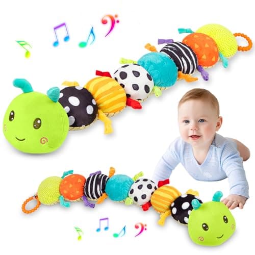 Baby Stuffed Animal Toys for 0-6 6-12 Months, Baby Musical Caterpillar Tummy Time Toys for Babies 3 6 9 12 18 Months, Newborn Infant Sensory Toys Gifts for 1 2 Year Old Boys Girls - Image 1