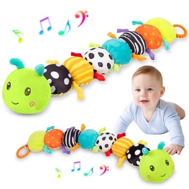 Baby Stuffed Animal Toys for 0-6 6-12 Months, Baby Musical Caterpillar Tummy Time Toys for Babies 3 6 9 12 18 Months, Newborn Infant Sensory Toys Gifts for 1 2 Year Old Boys Girls - Image 1