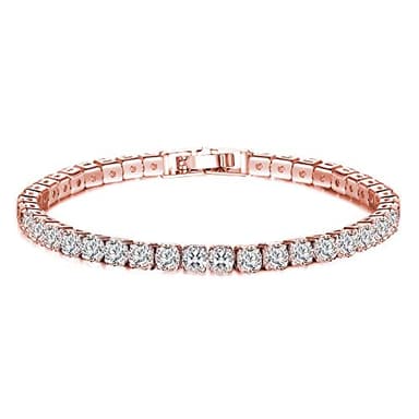 YIINHEY 14K White Gold Plated Cubic Zirconia Classic Tennis Bracelet Dainty Silver Bracelet Fashion Jewelry for Women Size 7.5 Inch(Rose Gold) - Image 1