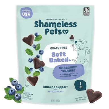 Shameless Pets Soft-Baked Dog Treats, Blueberried Treasure - Natural & Healthy Chews with Mint for Immune Support - Dog Biscuits Baked & Made in USA, Free from Grain, Corn & Soy - 1 Pound (Pack of1) - Image 1