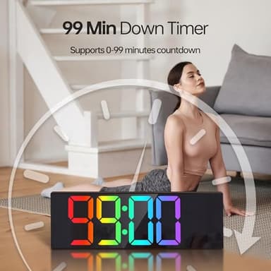 JALL 16.2" Large Digital Wall Clock with Seconds, Bluetooth Sync, Alarm Big LED, RGB Color, DST Temperature for Classroom Bedroom Garage Gym, Mount, Xmas, Birthday Gift for Aged Elderly Mother Father - Image 6