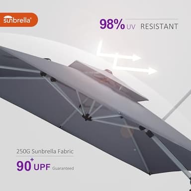 PURPLE LEAF 9' X 12' Cantilever Outdoor Patio Umbrella Large Heavy Duty 360° Rotation Double Top Offset Rectangular Umbrellas for Backyard Deck Pool, Cast Slate - Image 6
