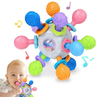 Baby Montessori Teething Toys 0-6 6-12 Month, Food Grade Baby Rattle Chew Sensory Teething Toys, Newborn Infant Learning Developmental Birthday Gifts for Boys Girls - White - Image 1