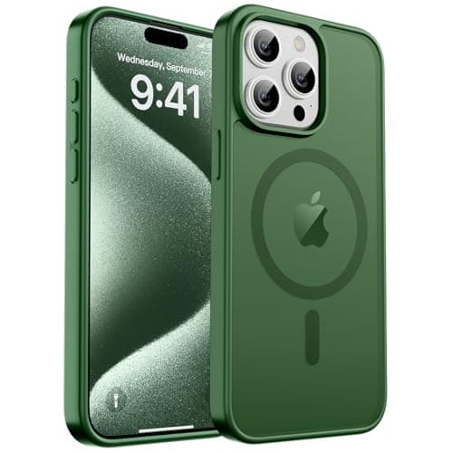 zapica Magnetic for iPhone 15 Pro Max Case, [Compatible with MagSafe] [Military Grade Drop Protection] Translucent Matte Shockproof Anti-Scratch Phone Case for Women Men, Dark Green - Image 1