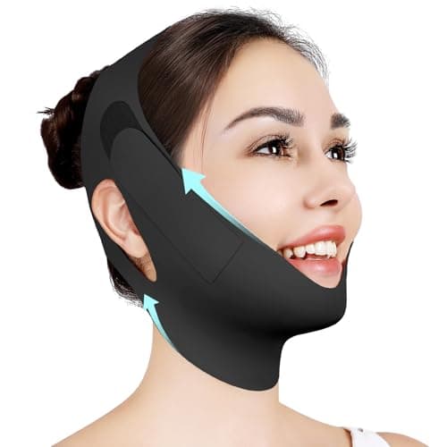 Juskaa Chin Strap for Sleeping,Double Chin Reducer,Adjustable Chin Strap,Jaw Strap,Jawline Shaper,V Line Lifting Mask,Black,M - Image 1