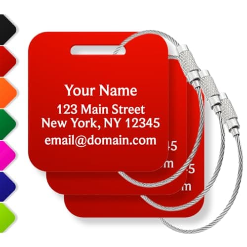 Custom Luggage Tags (3 or 6 Pack) - Personalized Unique Suitcase & Backpack Travel, Durable, Waterproof & Heavy Duty (Red) - Image 1