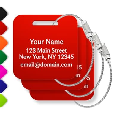 Custom Luggage Tags (3 or 6 Pack) - Personalized Unique Suitcase & Backpack Travel, Durable, Waterproof & Heavy Duty (Red) - Image 1