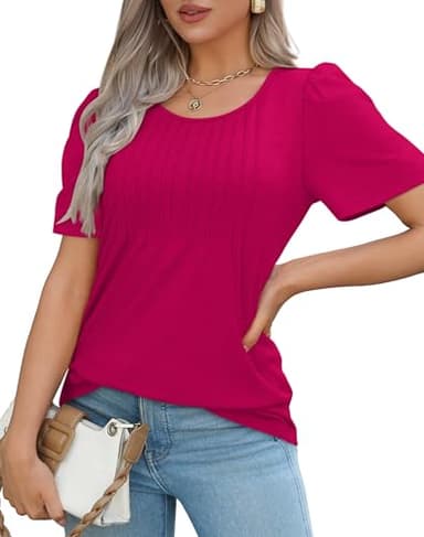 Womens Tops Summer Outfits Hot Pink Fashion Blouses Dressy Casual Short Sleeve Oversized Ladies Clothes 2XL - Image 3