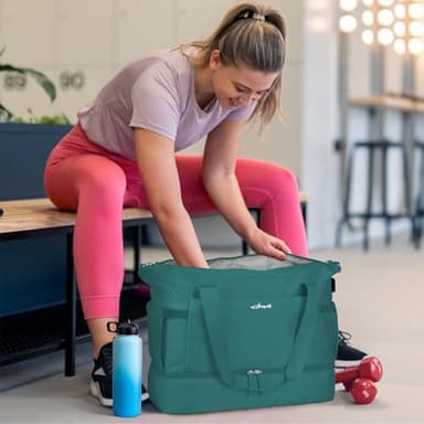 ETRONIK Gym Bag for Women, Travel Duffel Bag with USB Charging Port, Weekender Overnight Bag with Wet Pocket & Shoes Compartment for Women, Travel, Gym, Yoga (Malachite Green) - Image 2