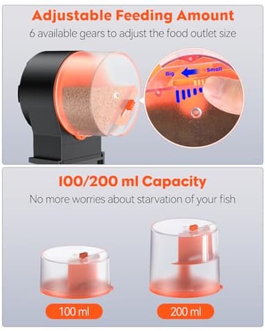 Pawfly Automatic Fish Feeder for Aquarium - Auto Vacation Timer Fish Food Dispenser for Pellets, Flakes & Strips, 100/200 ml Adjustable, Battery Operated (Battery Not Included) - Image 5