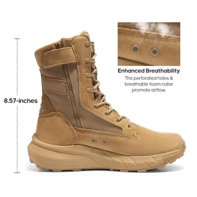 NORTIV 8 Men's Breathable Tactical Military Work Boots Side Zipper Leather Lightweight Hiking Motorcycle Combat Boots 8 Inches Recon,Size 8.5,Coyote,SNMT242M - Image 3