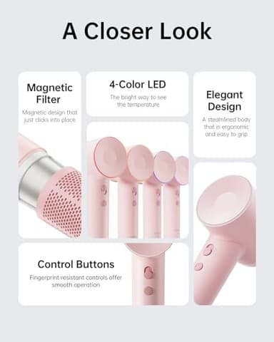 Laifen Hair Dryer SE, 200 Million Negative Ionic Blow Dryer with 105,000 RPM Brushless Motor 1400W Powerful Fast Drying High-Speed Low Noise Hairdryer with Magnetic Attachments - Image 8
