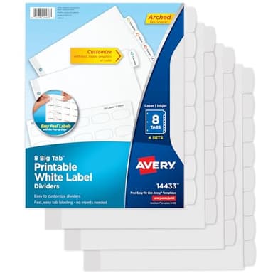 Avery Big Tab Printable White Label Dividers with Easy Peel, 8 Tabs, 4 Sets (14433) - Image 1