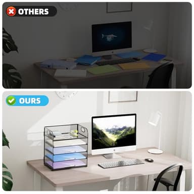 Marbrasse 5 Tier Paper Organizer Letter Tray, Mesh Desk File Organizer with Handle, Paper Sorter Desk Organizer for Home Office Supplies(Black) - Image 5