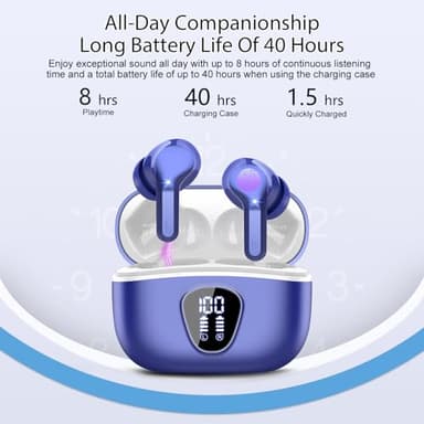 Wireless Earbuds, Bluetooth 5.4 Headphones HiFi Stereo, Bluetooth Earbuds with ENC Noise Cancelling Mic, IP7 Waterproof in Ear Earphones, 48H, LED Display Ear buds for Pad Workout Sports, Blue - Image 4