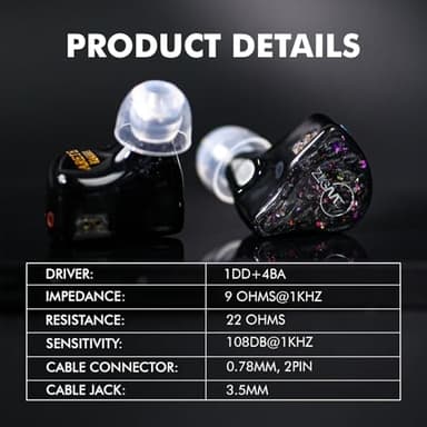 Linsoul ZiiGaat x Fresh Reviews Arete in Ear Monitor, 1DD+4BA Hybrid Earphone IEM, Wired Gaming Earbuds, Studio Monitor Tunning, with Detachable IEM Cable for Musician Audiophile(Black) - Image 8