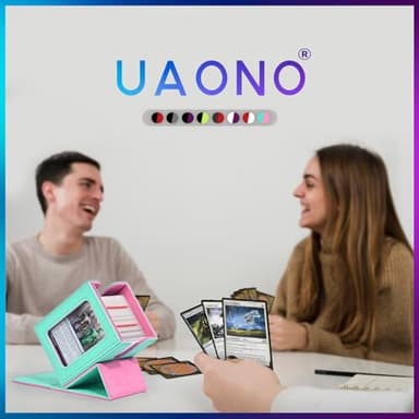 UAONO Card Deck Box with MTG Commander Display, Deck Case Holds 100+ Double-Sleeved Cards, Trading Card Storage Box Fits TCG/PTCG/Sports Card with 2 Dividers, 1 Toploader (Turquoise, Pink) - Image 6