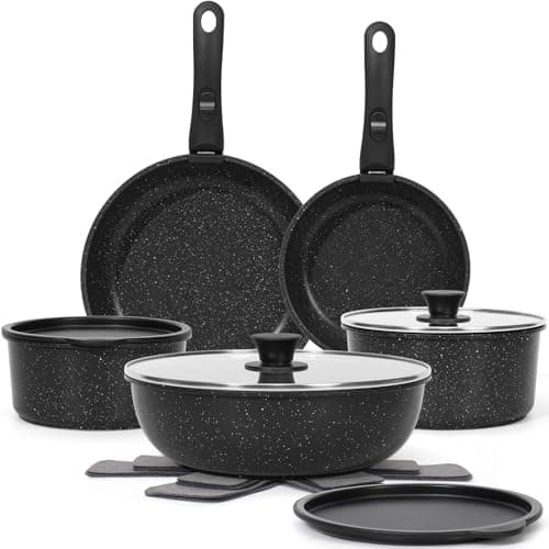 SODAY 15Pcs Pots and Pans Set Non Stick, Cookware Sets with Detachable Handle, Nonstick RV Kitchen Cooking Tools Removable Handles, Oven Safe, Induction Fast, Stackable Induction Cookware,Black - Image 1