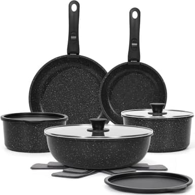 SODAY 15Pcs Pots and Pans Set Non Stick, Cookware Sets with Detachable Handle, Nonstick RV Kitchen Cooking Tools Removable Handles, Oven Safe, Induction Fast, Stackable Induction Cookware,Black - Image 1