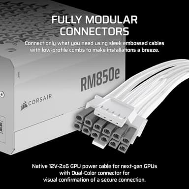 CORSAIR RM850e (2025) Fully Modular Low-Noise ATX Power Supply with 12V-2x6 Cable – ATX 3.1 & PCIe 5.1 Compliant, Cybenetics Gold Efficiency, 105°C-Rated Capacitors, Modern Standby Mode – White - Image 4