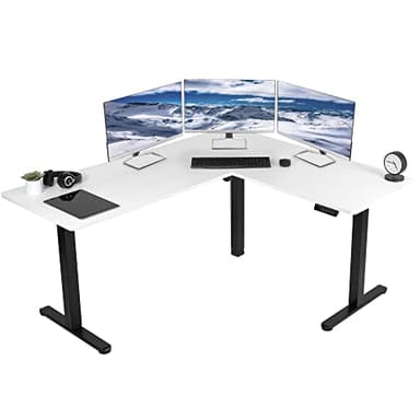 VIVO Electric Corner 63 x 55 inch L-Shaped Standing Desk, Memory Height Adjustment, White Top Black Frame, DESK-E3CTBW - Image 1
