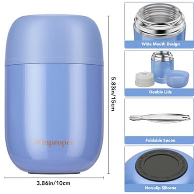 Winproper 16OZ Food Container for Hot Food, Airtight Insulated Food Jar for Adult & Kids, Stainless Steel Vacuum Lunch Container, Kids Lunch Cup with Spoon, School, Office, Picnic, Outdoor, Purple - Image 3
