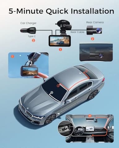 COOLCRAZY 4K Dash Cam Front and Rear with Touch Screen & STARVIS Sensor,5.8Ghz Wi-Fi,GPS,64GB Card,Night Vision Dashcam,G-Sensor,Loop Recording,App Control,24H Parking Monitor Car Camera - Image 8