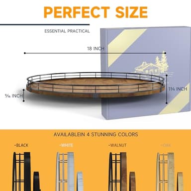 Farmhouse Oak 18" Lazy Susan Turntable Organizer for Cabinet, Round Wooden Lazy Susan Organization and Storage for Dining Table, Pantry, Kitchen, Countertop, Cupboard,Home Decor, Walnut Wood (18") - Image 5