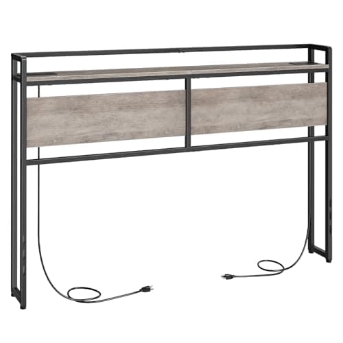 HOOBRO Queen Size Headboard, Headboard with 2 Outlets and 4 USB Ports, Adjustable Height, Storage Rack, Sturdy and Stable, Easy Assembly, Greige and Black - Image 1