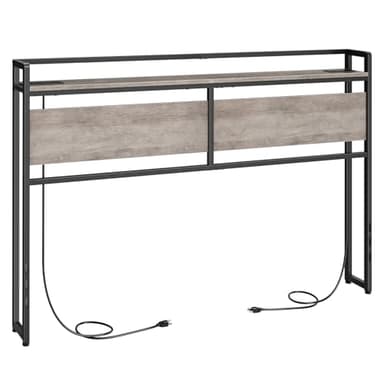 HOOBRO Queen Size Headboard, Headboard with 2 Outlets and 4 USB Ports, Adjustable Height, Storage Rack, Sturdy and Stable, Easy Assembly, Greige and Black - Image 1