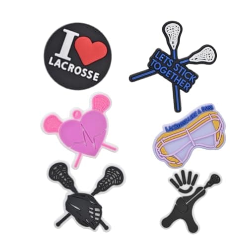 Generic Lacrosse Charms for Shoes & Crocs, 6-Pack, Multicolor, Rectangular, Press-On, No Metal, No Gemstone, Unisex, Lacrosse Theme - Image 1