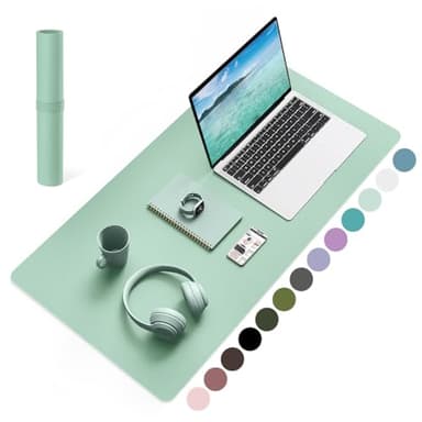 YSAGi Non-Slip Leather Desk Pad, Waterproof Laptop Computer Desk Keyboard Mat, Table Protector Blotter Mat, Large Mouse Pad for Office/Work/Home/Decor(Pale Green, 31.5" x 15.7") - Image 1