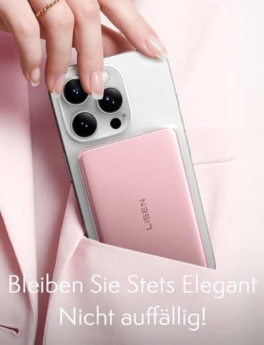 LISEN 0.3‘’ Ultra Slim MagSafe Portable Charger,5000mAh Wireless Card Slim MagSafe Battery Pack iPhone 17 Air Accessories,Magnetic Power Bank for iPhone 17 Pro Max Plus Air/16/15/14/13/12，Pink - Image 7