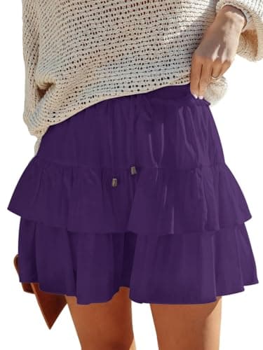 Aoudery Flowy Shorts for Women Boho Ruffled Tiered Skorts Casual High Waist Mini Skirts Tennis Golf Comfy Shorts 2025 - Purple L - Image 1