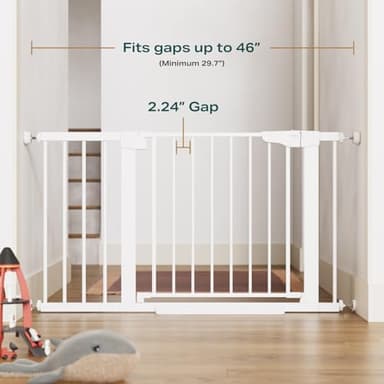 Cumbor 2 Pack 29.7-46" Baby Gate for Stairs, Mom's Choice Awards Winner-Auto Close Dog Gate for doorways, Easy Install Pressure Mounted Pet Gates indoor, Easy Walk Thru Wide Safety Gate for Dog, White - Image 2