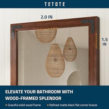 TETOTE 72 x 36 Walnut Wood Mirror for Bathroom Wall/Bedroom/Living Room/Entryway Farmhouse Rustic Bathroom Vanity Mirror Waterproof (Horizontal/Vertical Mounted - Image 5