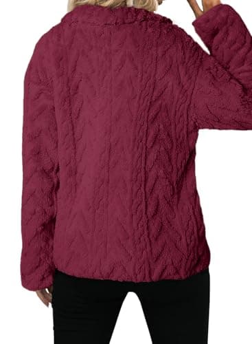 Dokotoo Girls Lightweight Fall Jackets Zip Up Sherpa Long Sleeves Tops 2025 Side Pockets Plus Size Coats Baggy Short Outerwears,Red X-Large - Image 2