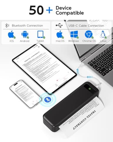 Portable Printers Wireless for Travel, Bluetooth Inkless Thermal Printer Support 8.5" X 11" US Letter, Mobile Printer for Phone Laptop, with Case and 4 Rolls Thermal Paper Kit, for Home Office Receipt - Image 2