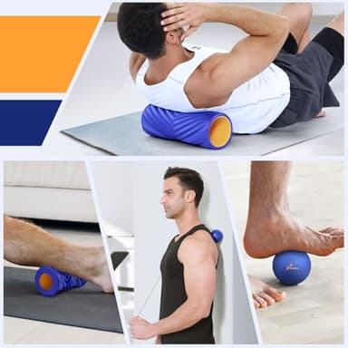 Sportneer 4 in 1 Foam Roller Set: Dual Textures Foam Roller, Foot Roller, Lacrosse Ball, Traction Massage Ball with String, Deep Massage Roller for Whole Body Release, Physical Therapy (Blue) - Image 7