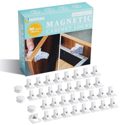 32 Pack Magnetic Baby Proof Cabinet Locks with 128 Screws & 3M Tapes | Child Safety Locks for Cabinets, Drawers, Glass Doors - Image 1