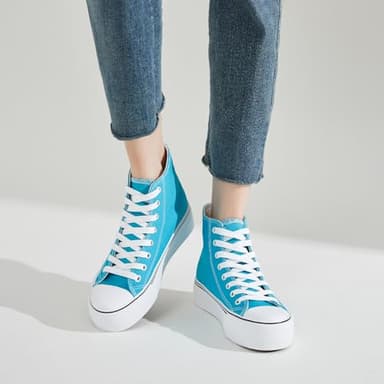 FRACORA Womens High Top Canvas Shoes White Black Platform Sneakers Lace Up Shoes for Women(Lake Blue,US8) - Image 5