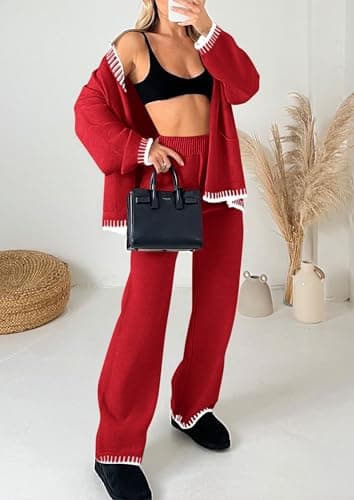PRETTYGARDEN Lounge Sets for Women Fall 2025 Loungewear 2 Piece Outfits Cardigan Sweaters Track Suit Matching Winter Clothing (Red,X-Large) - Image 3