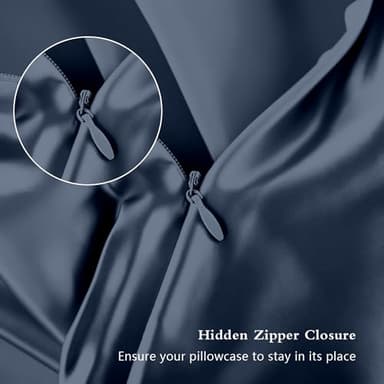 Silk Pillowcase 2 Pack, Natural Mulberry Silk Pillow Cases, Anti Acne Silk Pillowcase for Hair and Skin, King Size Silk Satin Pillowcase Set of 2 with Zipper, Gifts for Sleeping Women, Mood Indigo - Image 3