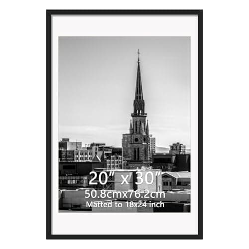 Hoikwo 20x30 Black Plastic Frame with Plastic Cover, Display Pictures 18x24 with Mat or 20x30 Without Mat, 1 Pack 20 by 30 Frame for Wall Hanging - Image 1