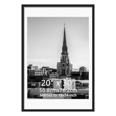Hoikwo 20x30 Black Plastic Frame with Plastic Cover, Display Pictures 18x24 with Mat or 20x30 Without Mat, 1 Pack 20 by 30 Frame for Wall Hanging - Image 1