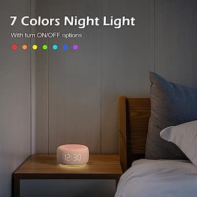 Buffbee Sound Machine & Alarm Clock 2-in-1, 0-100% Clock Face Brightness, Bottom Colored Light, Sleep Timer, Precise 30-Level Volume White Noise Machine, Digital Alarm Clocks for Bedrooms - Peach - Image 7