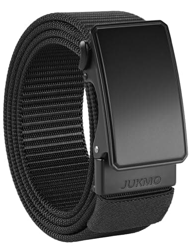 JUKMO Men's 1.5" Nylon Ratchet Belt, Casual Web Click Tactical Belt with Slide Buckle for Jeans, No Holes Adjustable Trim to Fit(Black,Medium) - Image 1