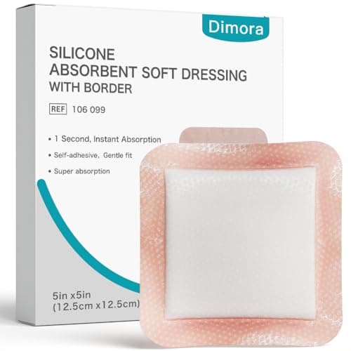 Dimora Silicone Super Absorbent Wound Dressings - Gentle Adhesive Bandages with Ultrasorb Polymer,Heavy Exudate Wound Care Pads 5"X 5" 10 Packs - Image 1