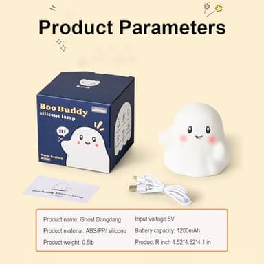 Ghost Night Light for Kids, Silicone Nursery Nightlight with 13 Interactive Sound Effects ,Halloween Decor Lamp Adjustable Dimmable Lamp with Touch Sensor Children's Christmas Gifts (white ghost) - Image 8