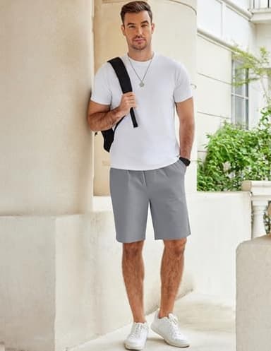 COOFANDY Men's Drawstring Shorts Stretch Waistband Casual Walking Shorts with Pockets Grey - Image 3